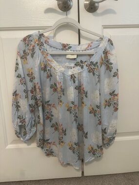 Anthropologie Pale Blue Floral Peasant Top